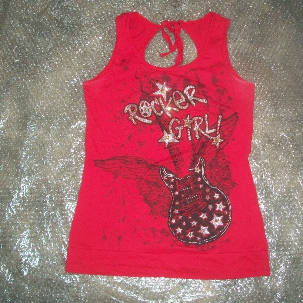 womens Rocker Girl guitar tank top.glitter bling.size Jr. Medium
